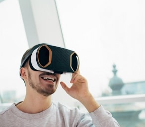 Man with VR headset on